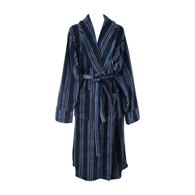 Super Soft Men's Bath Robe - Blue Stripe - 1
