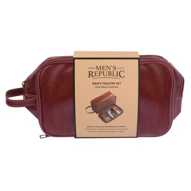 Men's Republic Vegan Leather Toiletry Bag with 8 pcs Grooming Set - 4