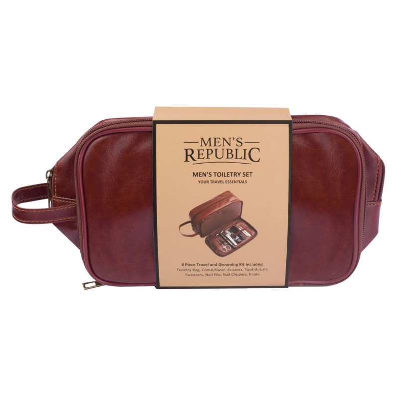 Men's Republic Vegan Leather Toiletry Bag with 8 pcs Grooming Set - 4