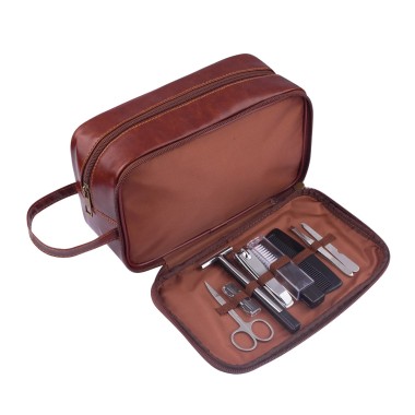 Men's Republic Vegan Leather Toiletry Bag with 8 pcs Grooming Set - 2