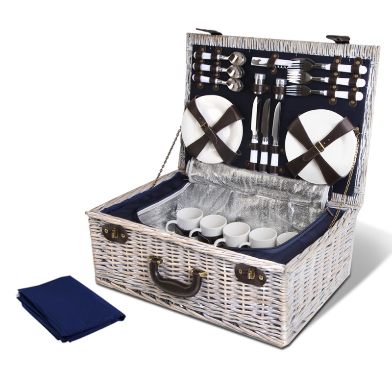 Alfresco Wicker Picnic Basket with Accessories for 6