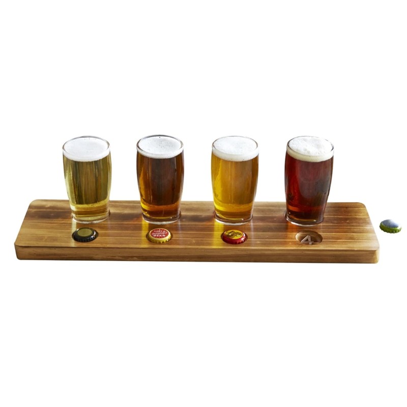 Beer Tasting Paddle with 4 Taster Glasses Flight Set