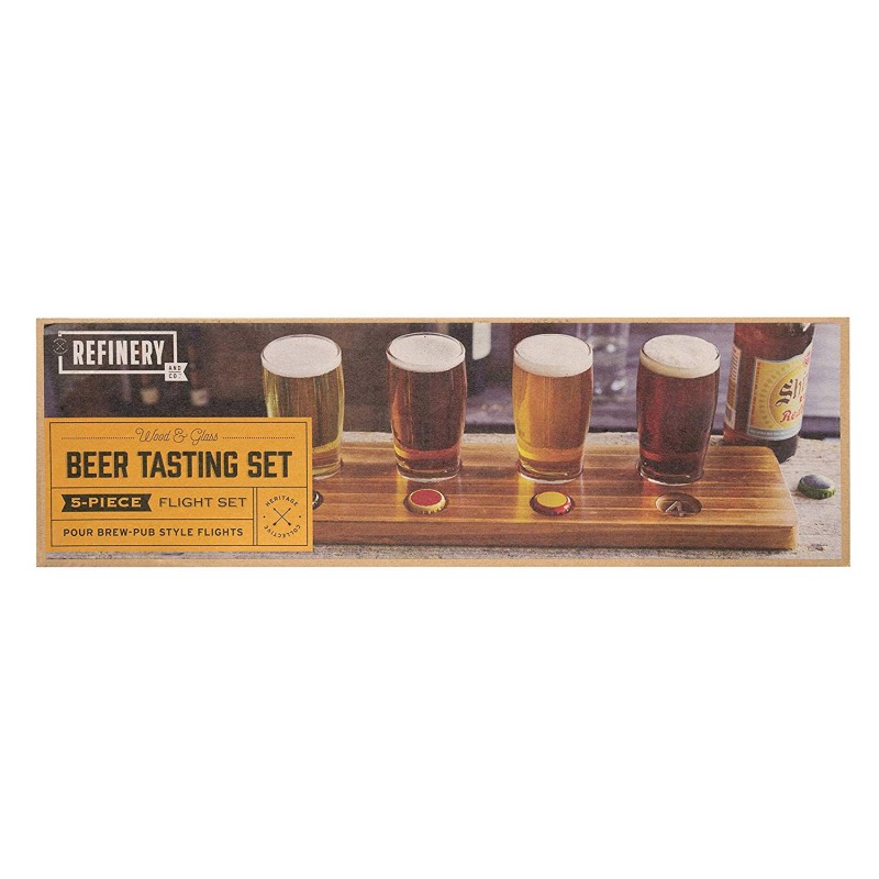 Beer Tasting Paddle with 4 Taster Glasses Flight Set