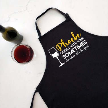 Cook With Wine - Personalised Apron Black - Yellow
